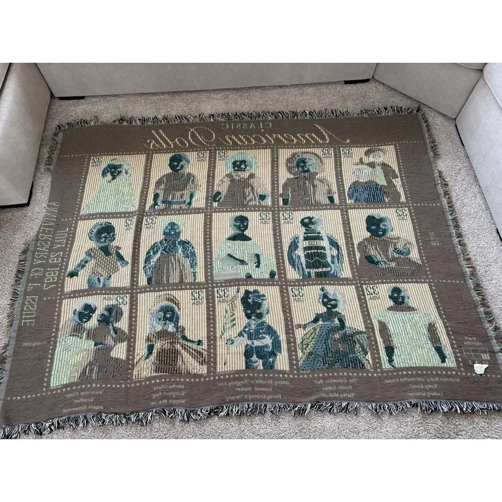 Vtg USPS 1990s Classic American Dolls Tapestry Blanket Collectible Fringe 68x51